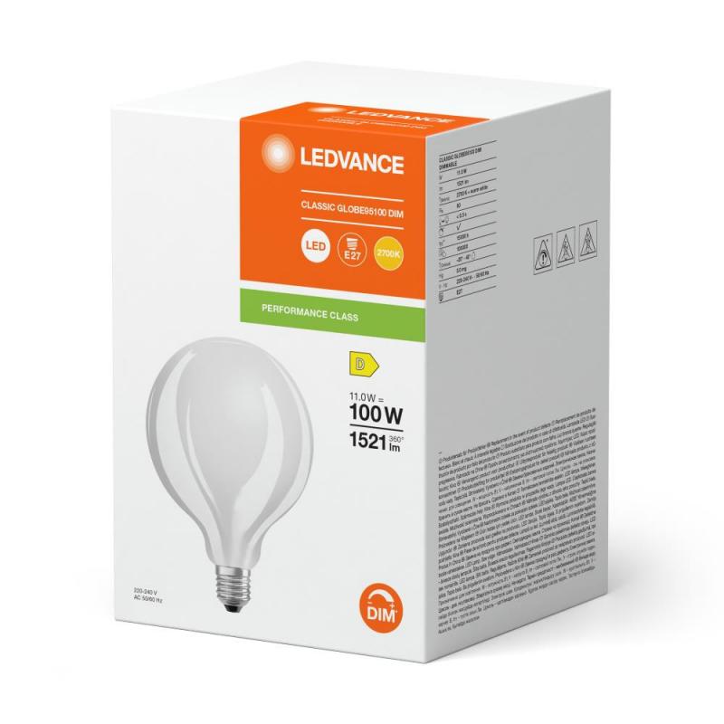 Ledvance E27 LED Kugellampe Globe 95 Classic matt dimmbar 11W wie 100W 2700K warmweißes Licht